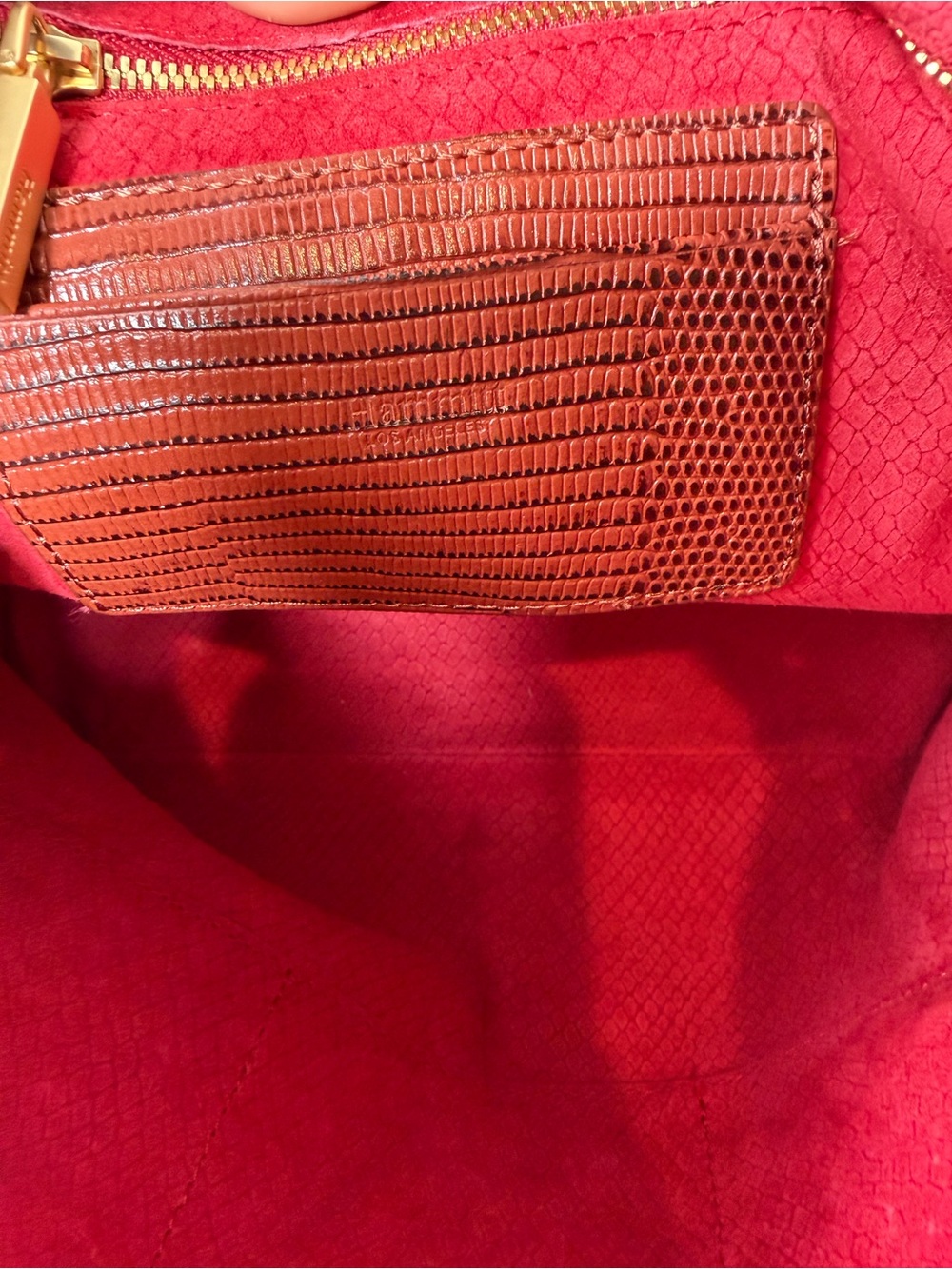 Hammitt Daniel Leather Satchel Crossbody Bag Cognac Lizard Gold - Picture 10 of 11